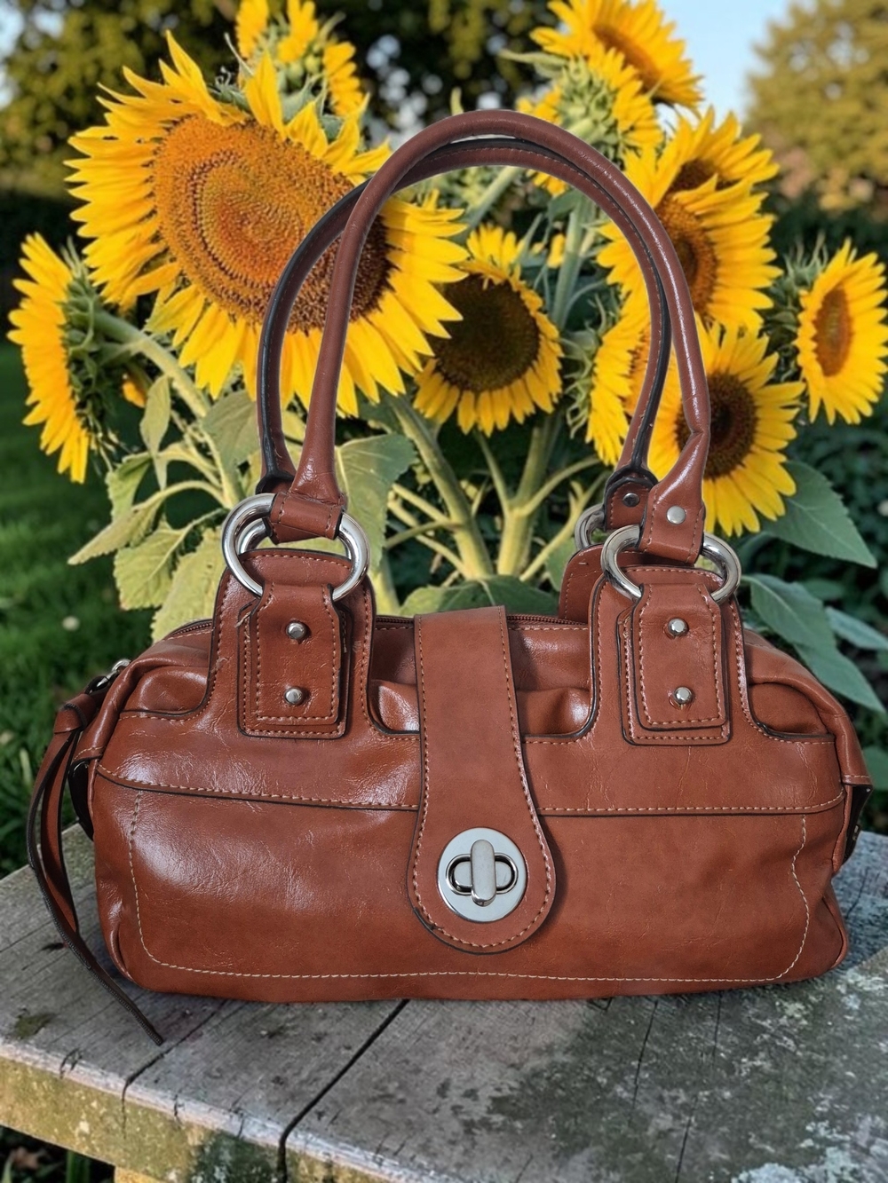 Cato Leather Satchel Shoulder Bag in Cognac Brown